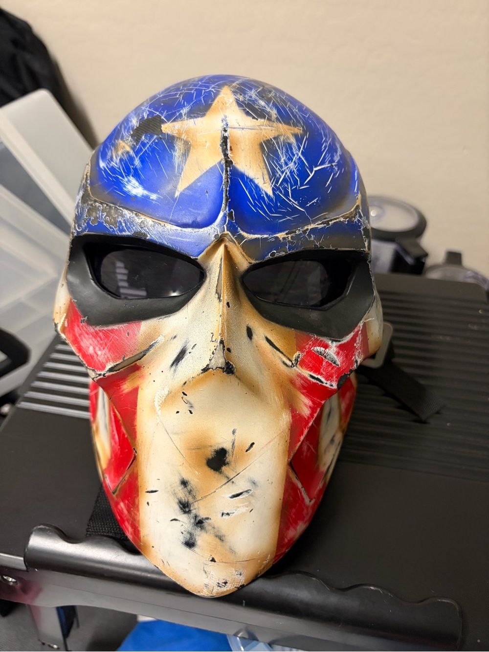 tactical Flag Distressed Skull Mask Blue, Red, Cream